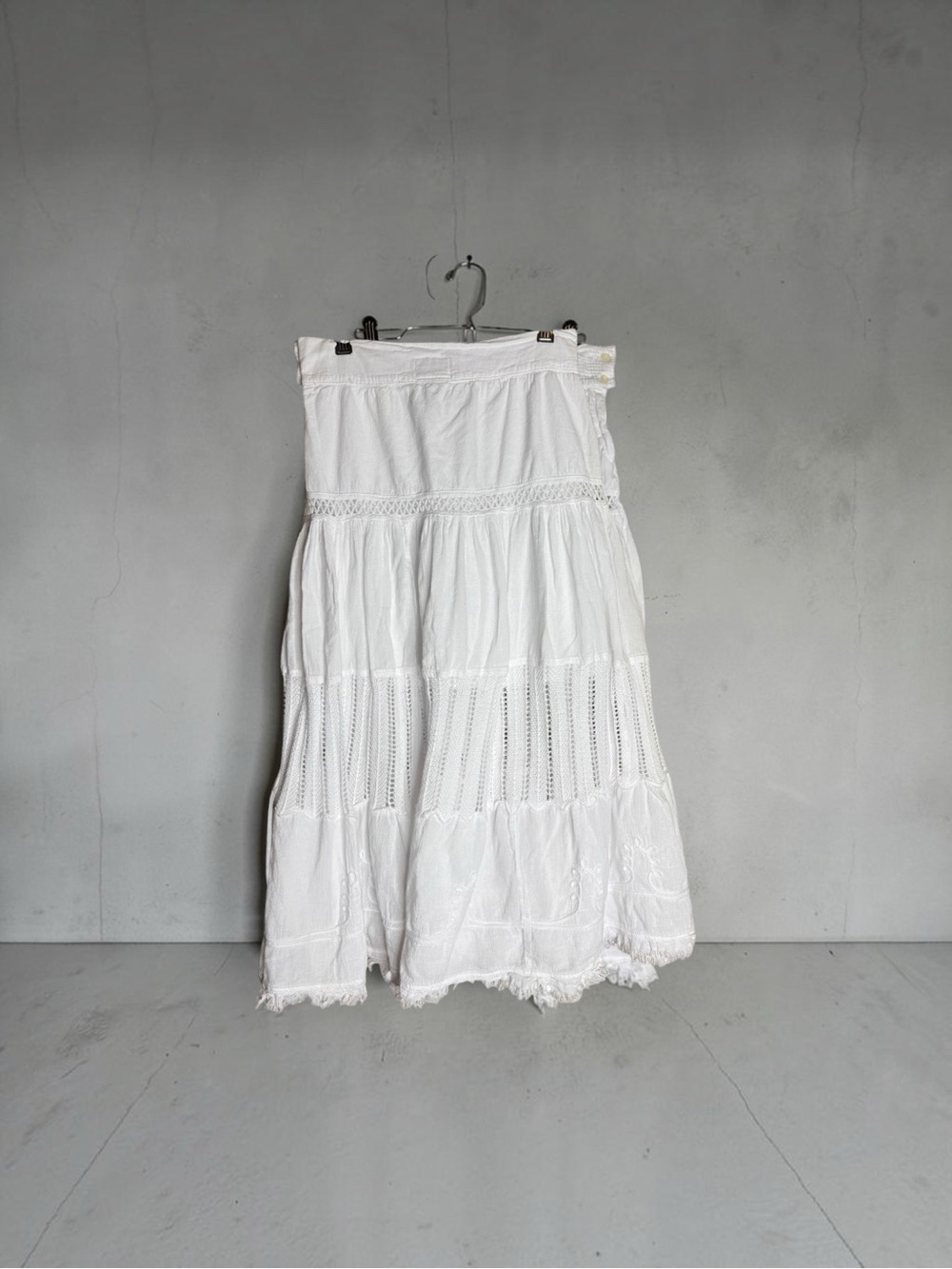 Scully White Cotton Boho Embroidered Midi Skirt Size Small